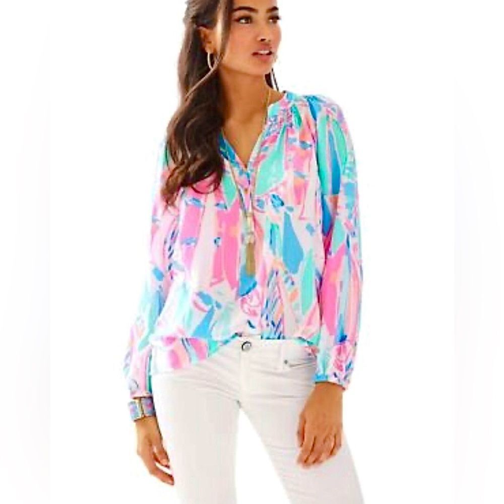 NWT Lilly Pulitzer Elsa Silk Blouse Out To Sea